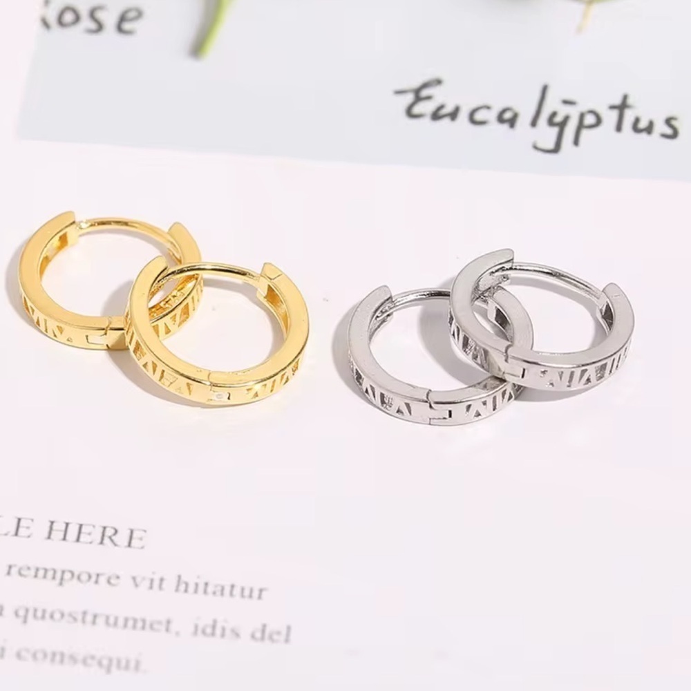 925 sterling  Silver  Gold Plated Roman Numeral Hoop Earrings